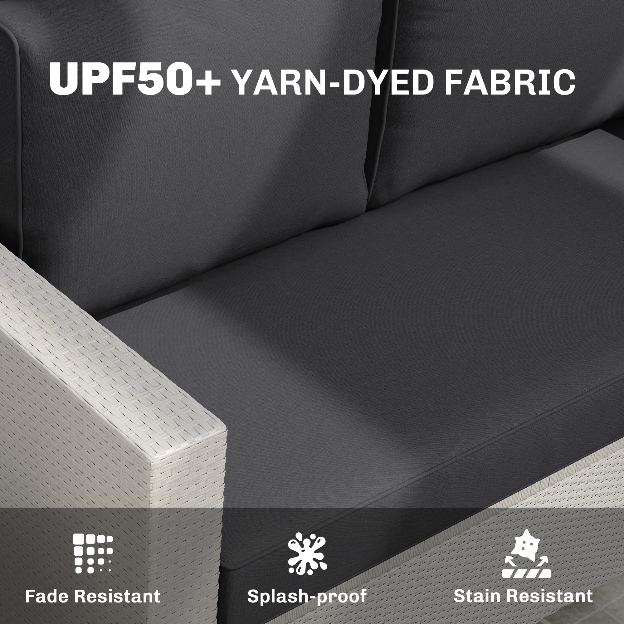 2 Seater Outdoor Seat Cushions with Backrest, Loveseat Double Sofa Outdoor Furniture Cushions, Black