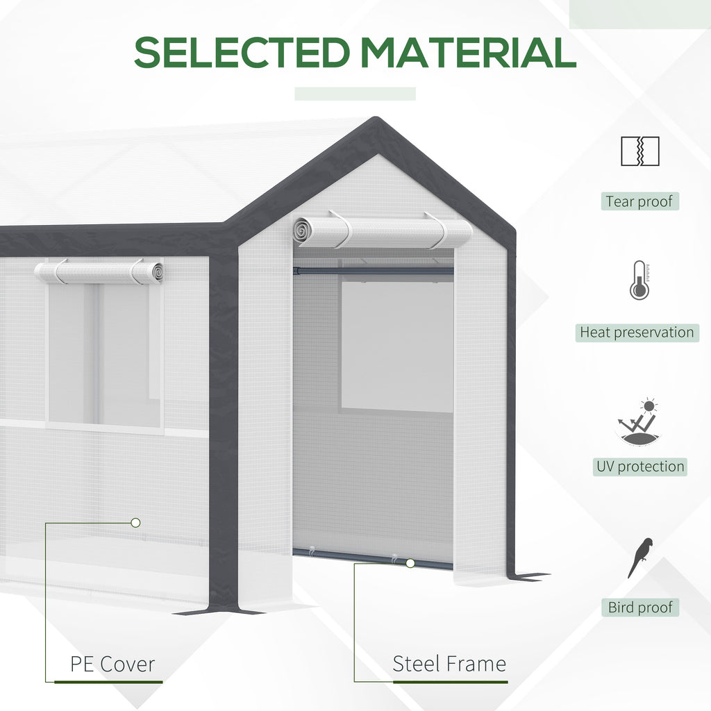 6.6' x 10' x 7' Heavy Duty Walk-In Greenhouse Vegetable Seed Growth Tent Outdoor Plant Growing Tunnel Warm House Flower Shed Backyard White