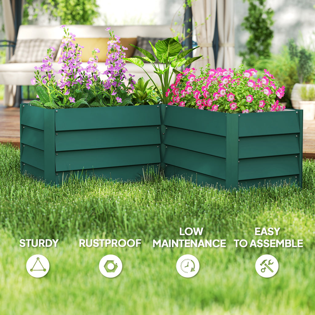 45" x 45" x 17" L-Shaped Galvanized Steel Raised Garden Bed for Vegetables, Flowers, Herbs, Green
