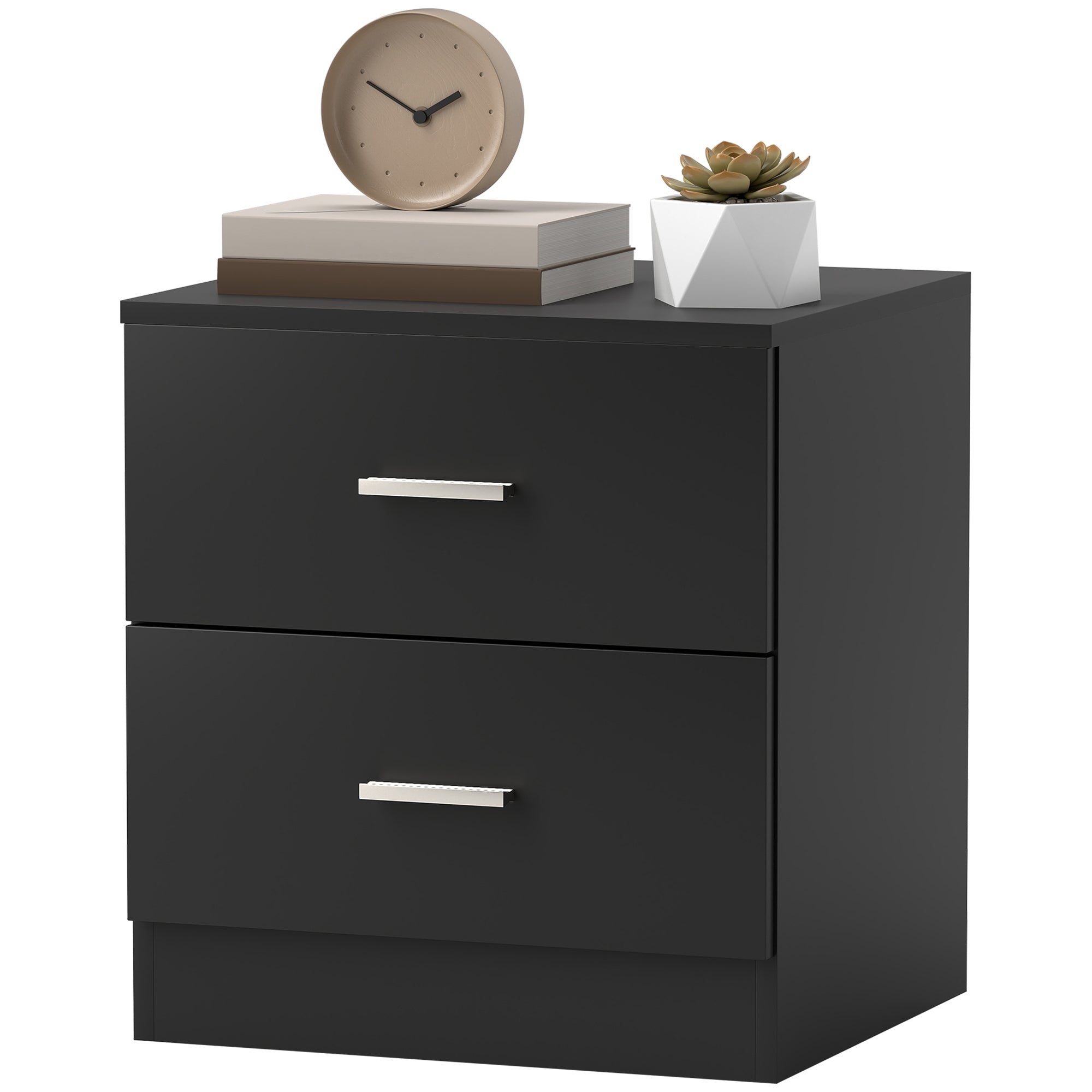 Bedside Table with 2 Drawers, Modern Nightstand for Bedroom, Black