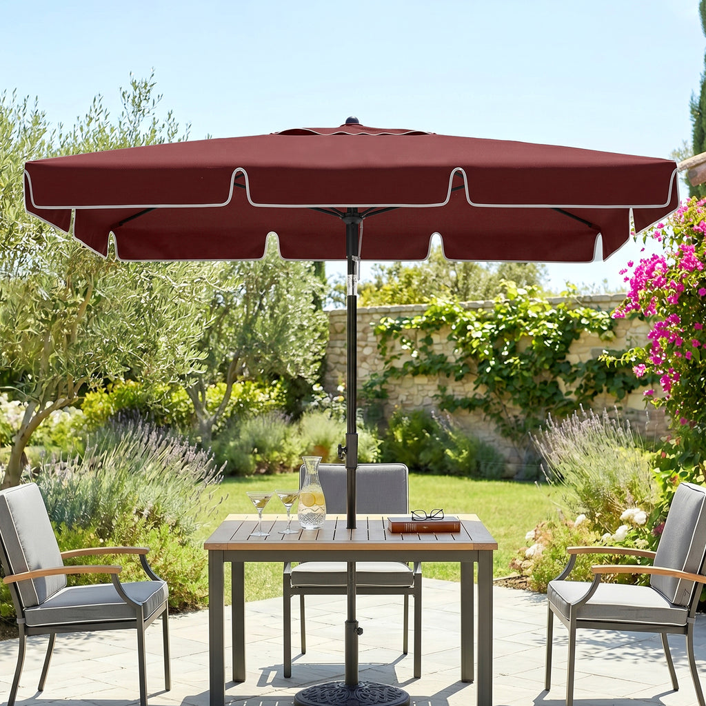 6.5x4ft Rectangle Patio Umbrella Aluminum Tilt Adjustable Garden Parasol Sun Shade Outdoor Canopy Wine Red