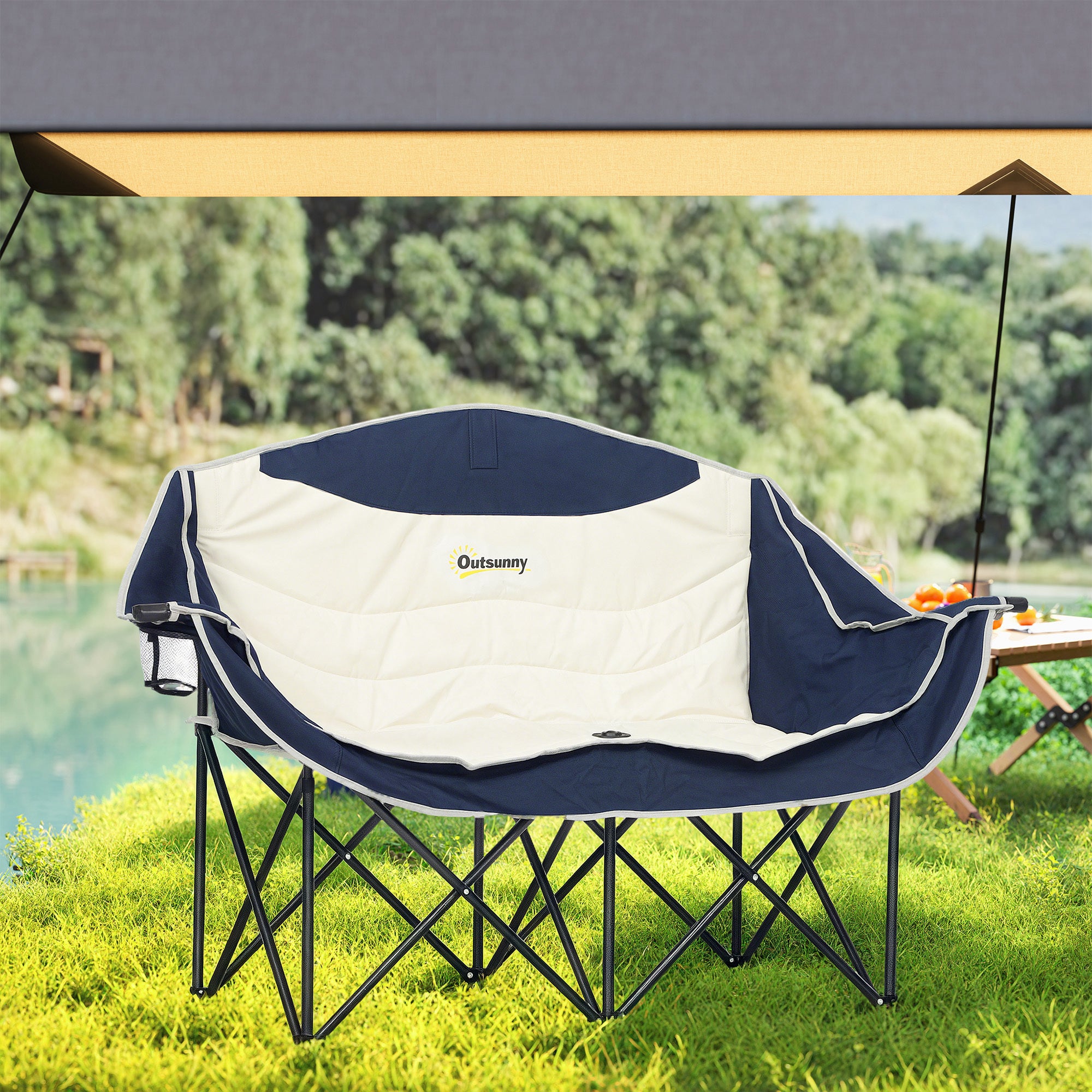 Portable Camp Chair, Double Camping Chair with Cup Holders and Carry Bag, Support 551 lbs, Navy Blue