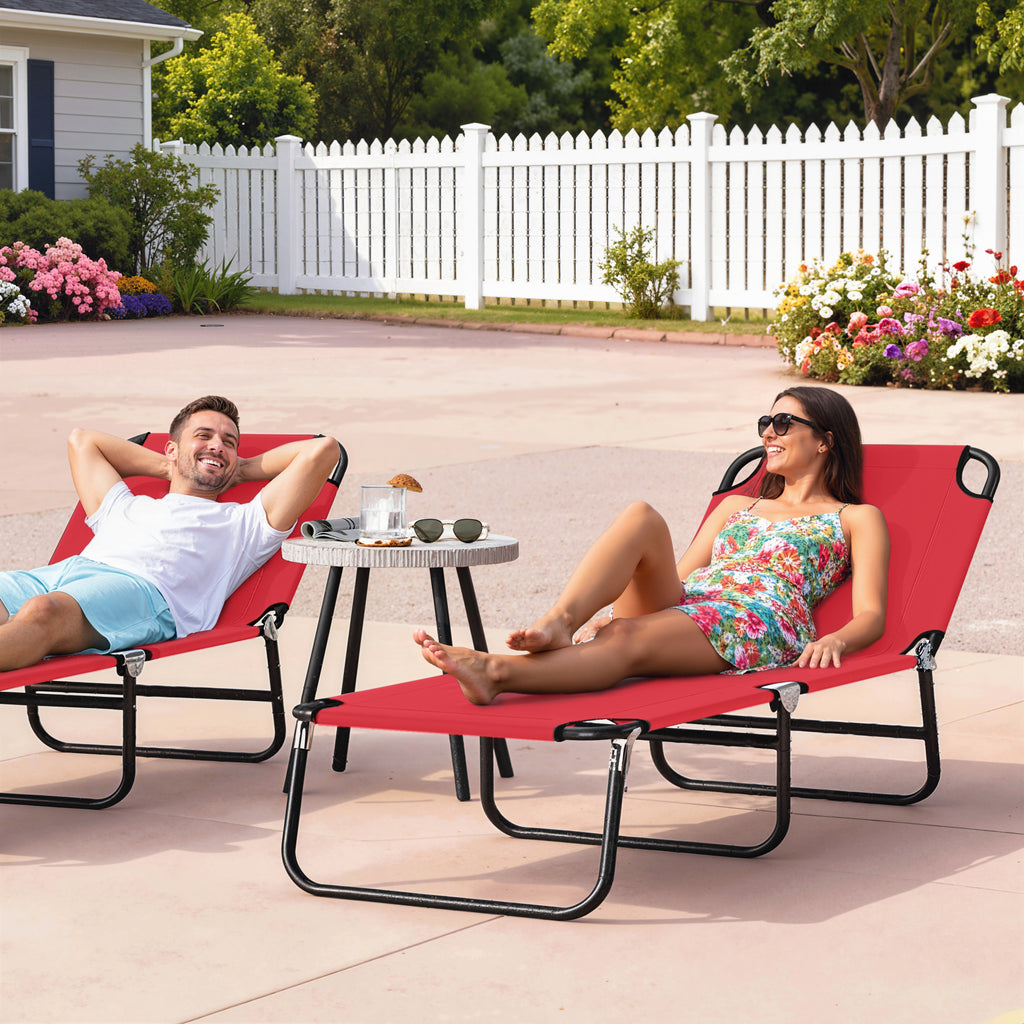 Outdoor Folding Lounge Chair, Steel Tanning Chair with Reclining Back, Breathable Mesh for Beach, Yard, Patio, Red