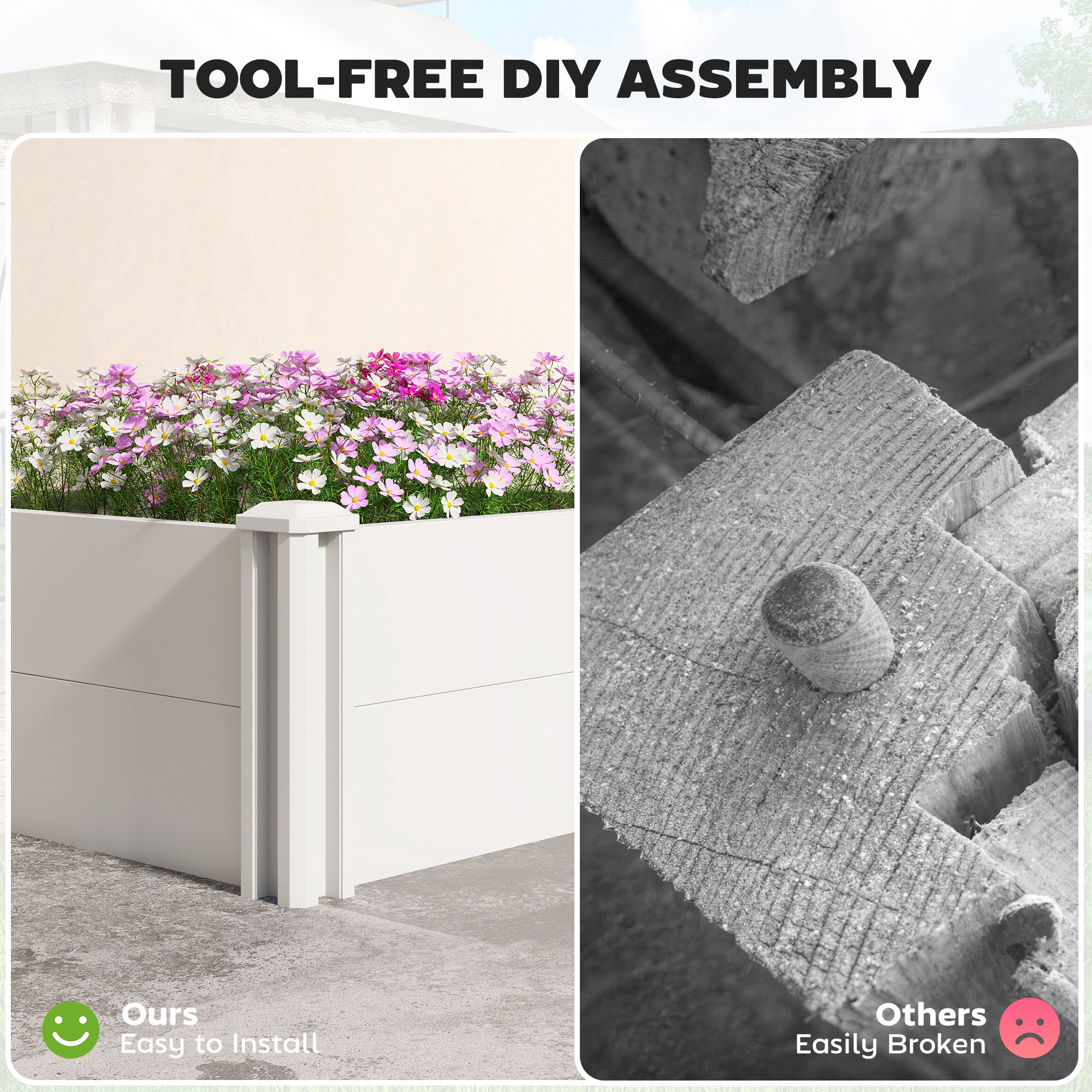 Vinyl Raised Garden Bed Kit, 2 x 2 x 1ft Modular Elevated Garden Box with Slotting Legs and Open Bottom, White