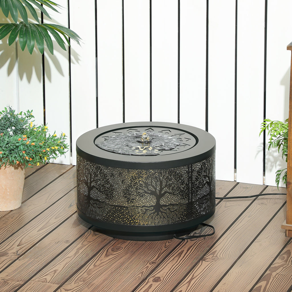 Outdoor Water Fountain with LED Lights, 10" Tall Garden Waterfall Fountain Feature with Adjustable Flow, Black