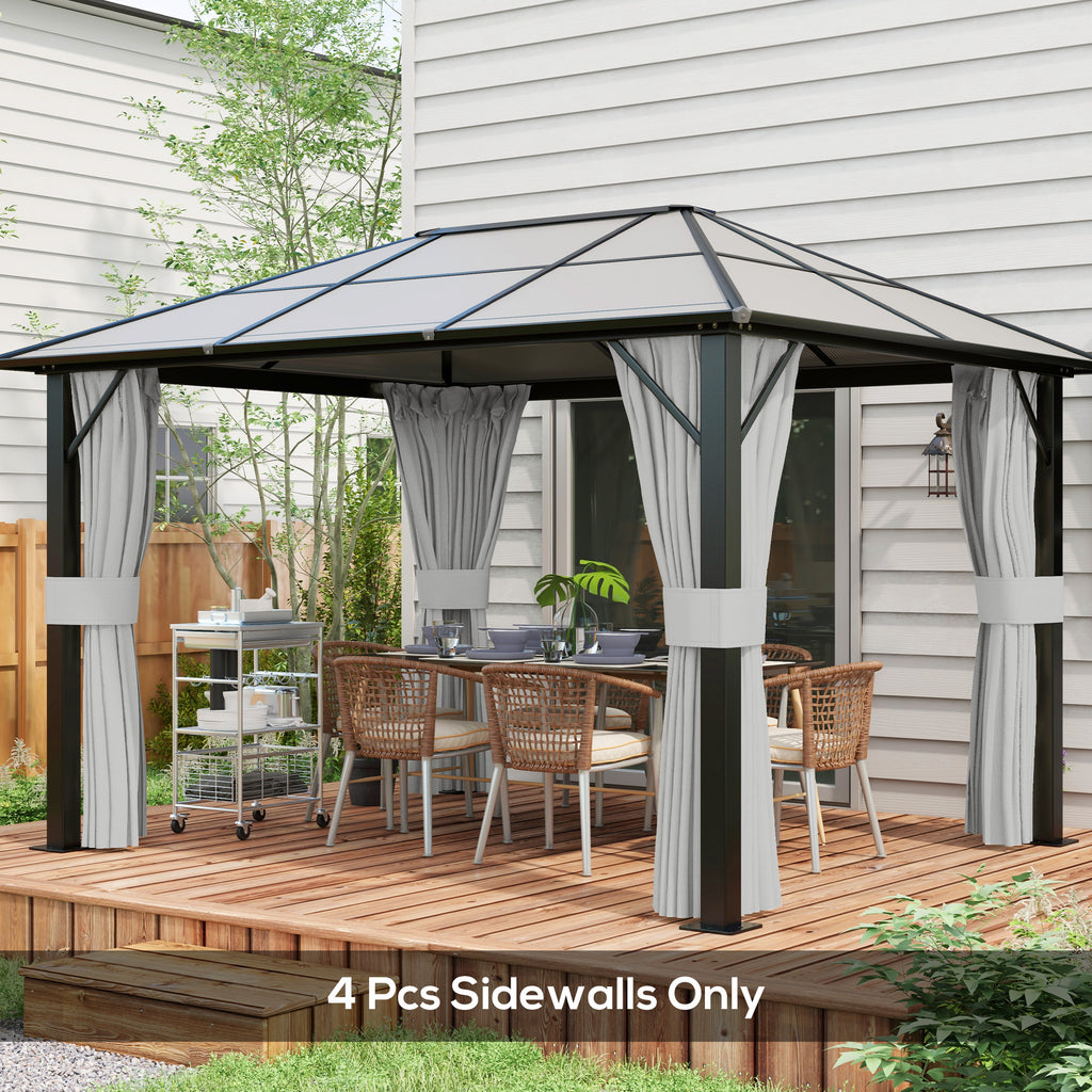 Gazebo Curtains, 10' x 12' Universal Replacement Privacy Curtain, 4-Panels Sidewall with Hooks/C-Rings, Light Grey
