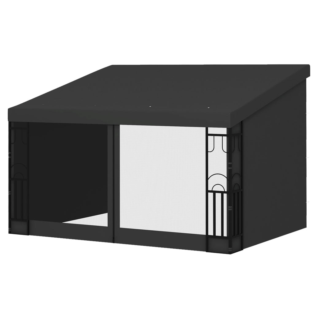 10' x 13' Outdoor Pergola, Wall Mounted Hardtop Lean-to Gazebo with 2 Curtains and 2 Nettings, UV Resistant, for Patio, Deck, Dark Grey