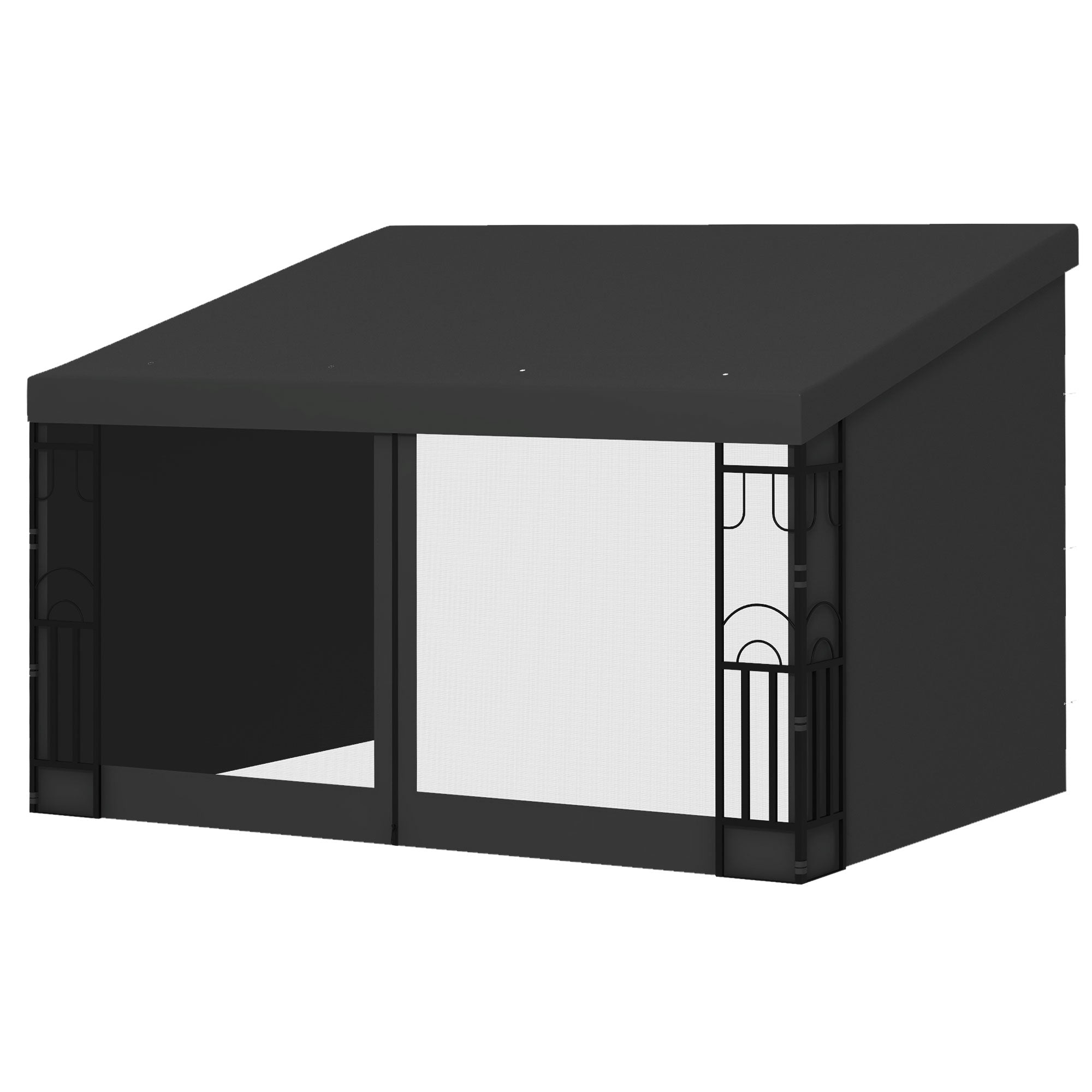10' x 13' Outdoor Pergola, Wall Mounted Hardtop Lean-to Gazebo with 2 Curtains and 2 Nettings, UV Resistant, for Patio, Deck, Dark Grey