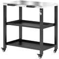 Outdoor Grill Cart with Stainless Steel Tabletop, 2 Shelves, Rolling Prep Dining Cart with Lockable Wheels