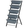 5-Tier Raised Garden Bed Plant Stand Flower Pots with Leaking Holes Grey