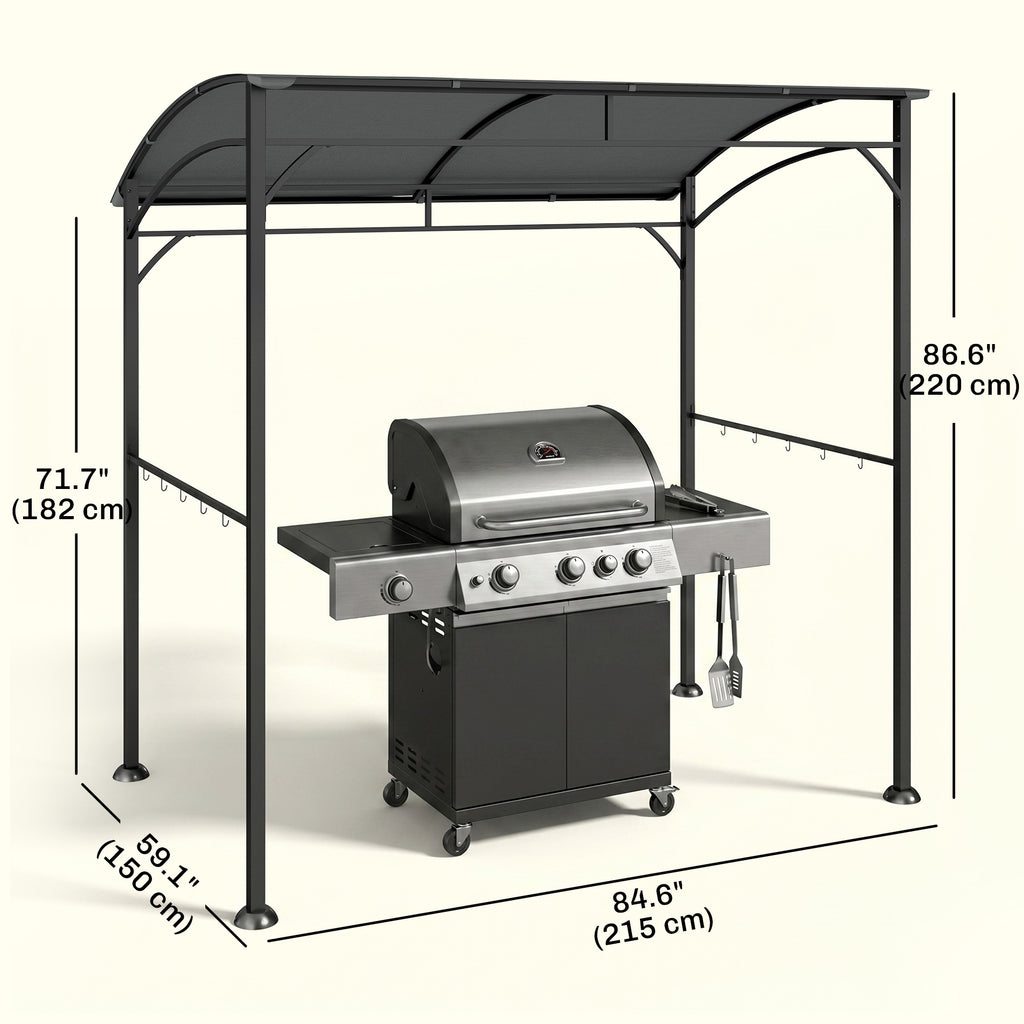 7' x 5' Garden Grill Canopy, BBQ Grill Gazebo Tent with Steel Frame and Hooks, Outdoor Sun Shade, Charcoal Grey