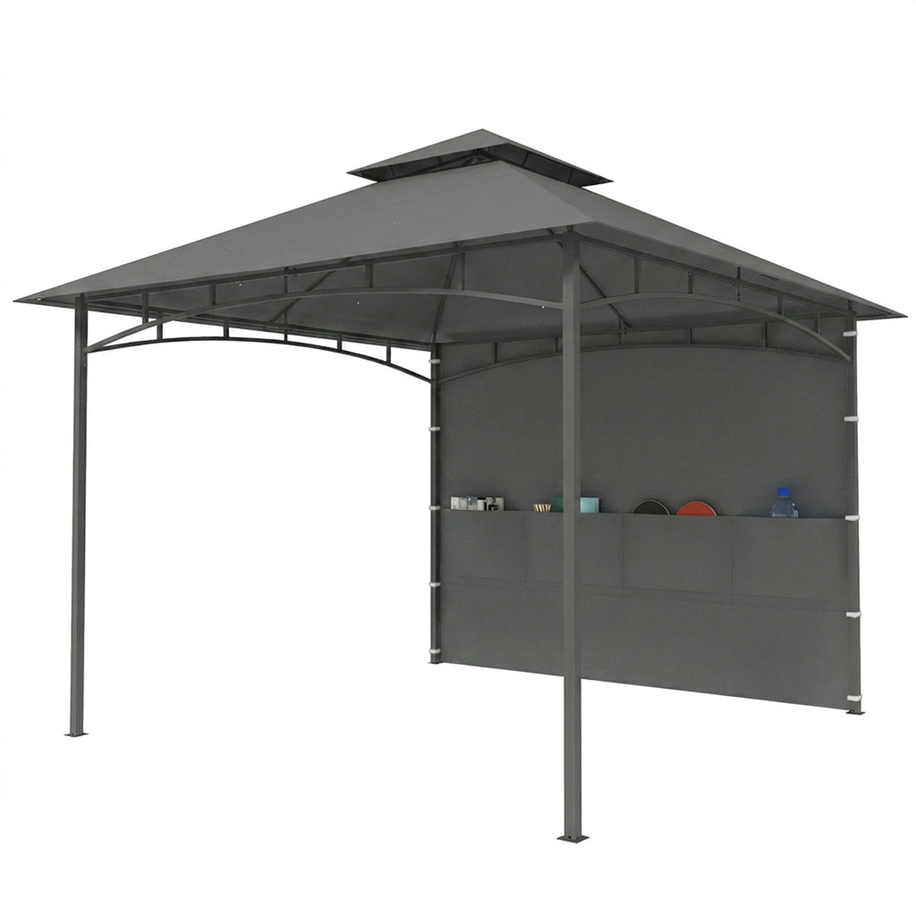 10' x 10' Patio Gazebo, Double Roof Outdoor Gazebo Canopy Shelter with Storage, Hook, Metal Frame, Dark Grey