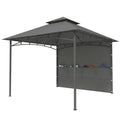 10' x 10' Patio Gazebo, Double Roof Outdoor Gazebo Canopy Shelter with Storage, Hook, Metal Frame, Dark Grey