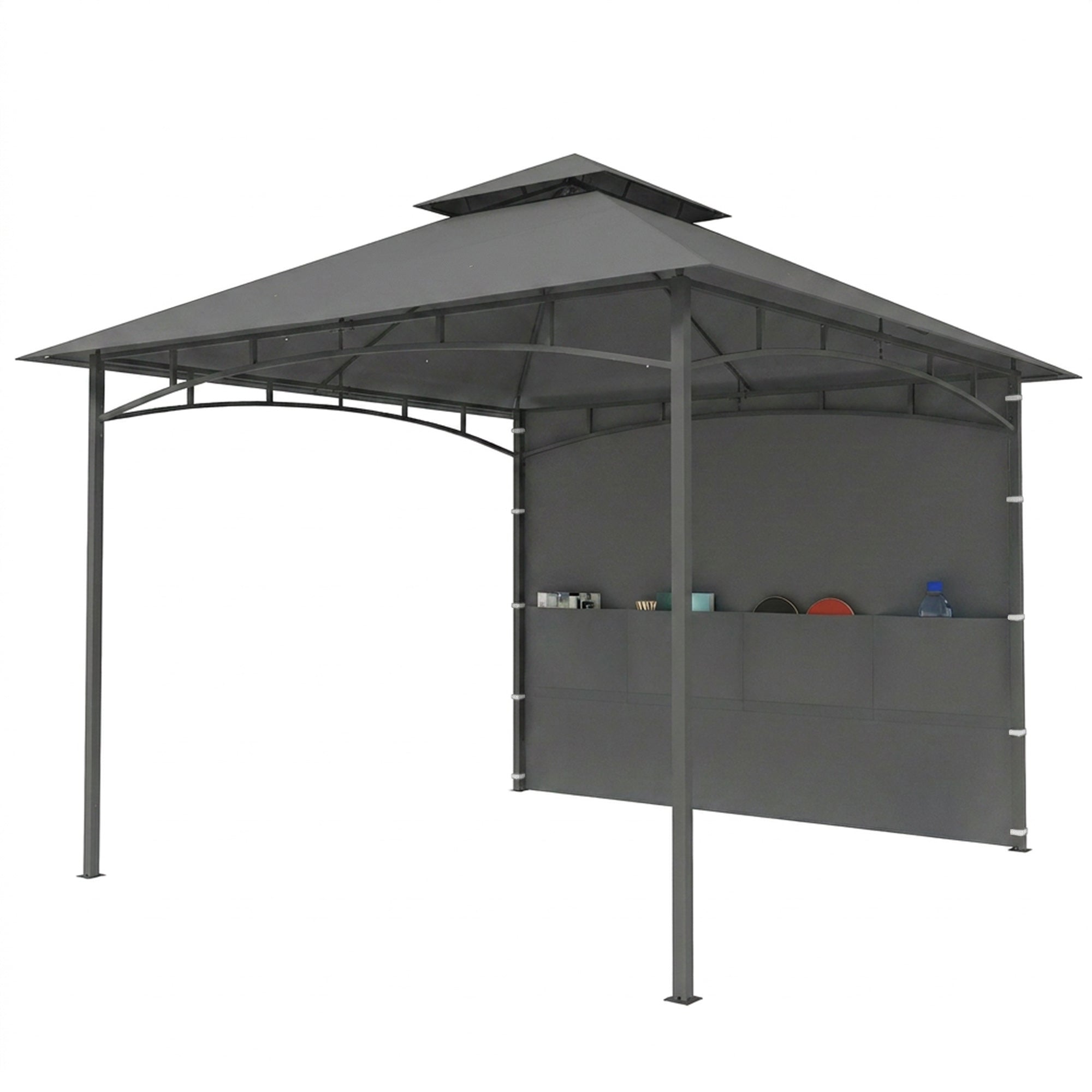 10' x 10' Patio Gazebo, Double Roof Outdoor Gazebo Canopy Shelter with Storage, Hook, Metal Frame, Dark Grey