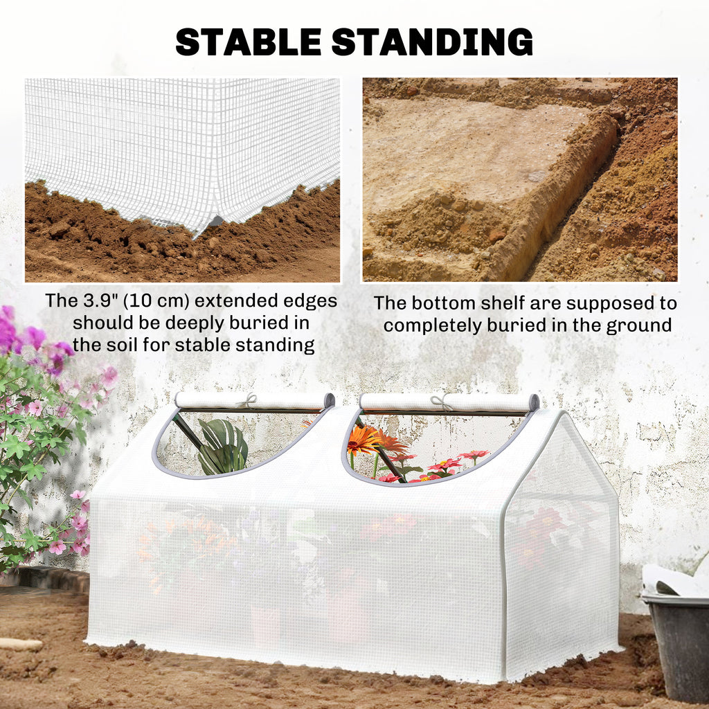 Portable Mini Tunnel Greenhouse Garden Warm House with 2 Windows Steel Frame PE Cover, 47" x 24" x 24", White