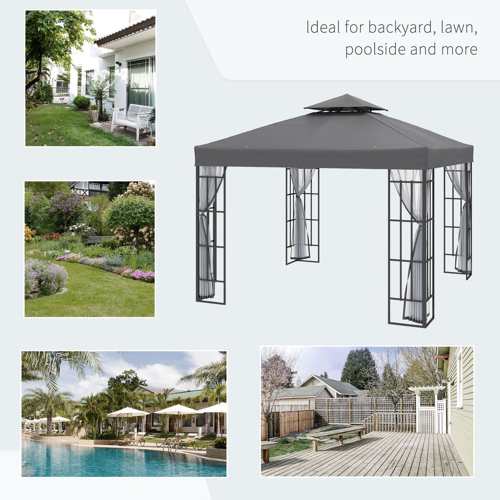 10'x10' Garden Gazebo Patio Canopy Portable Party Event Backyard w/ Mosquito Netting Grey