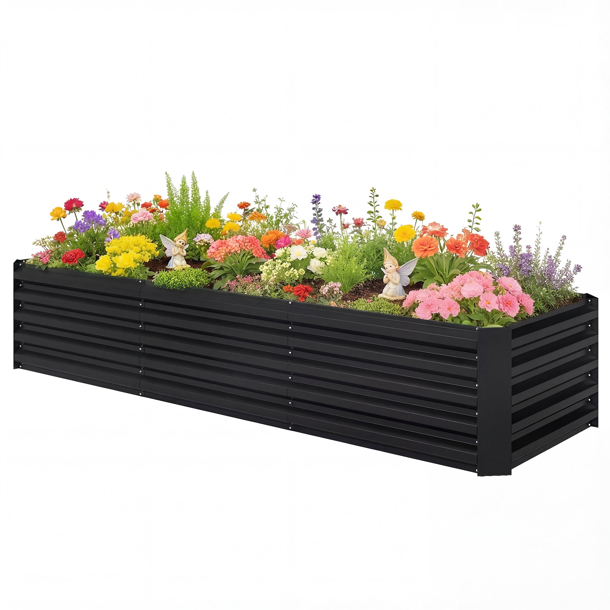 8 x 2.6 x 1.5ft Galvanized Raised Garden Bed, Reinforced Outdoor Planter Box with Open Bottom, Black