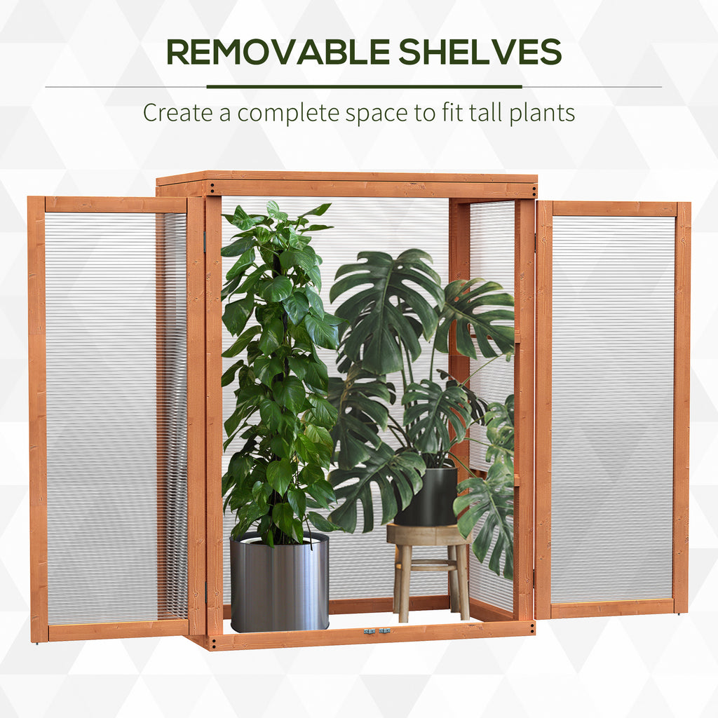 Wooden 2 Tier Cold Frame Greenhouse Polycarbonate Plant Grow House Portable Garden, 22.8" x 17.3" x 30.7", Orange