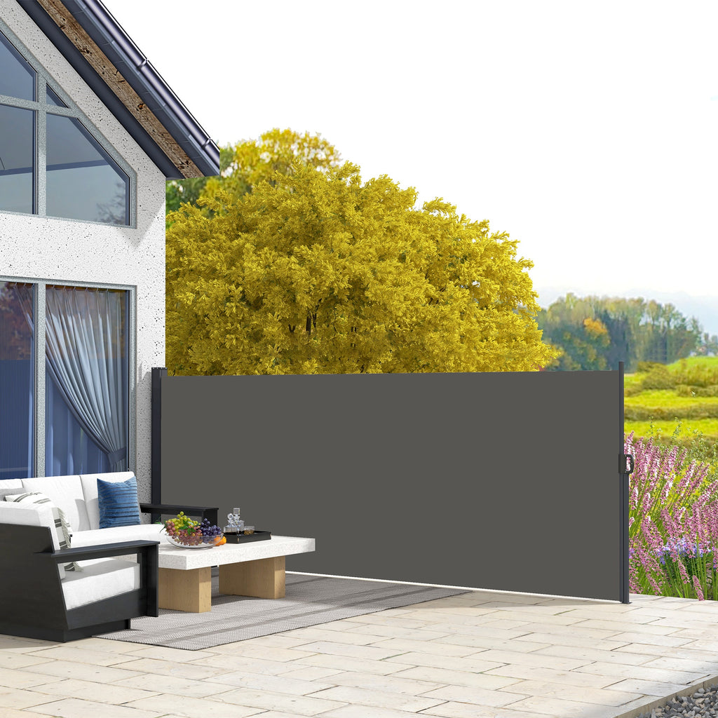 13' x 5' Retractable Side Awning, Outdoor Privacy Screen for Garden, Hot Tub, Balcony, Terrace, Pool, Dark Grey