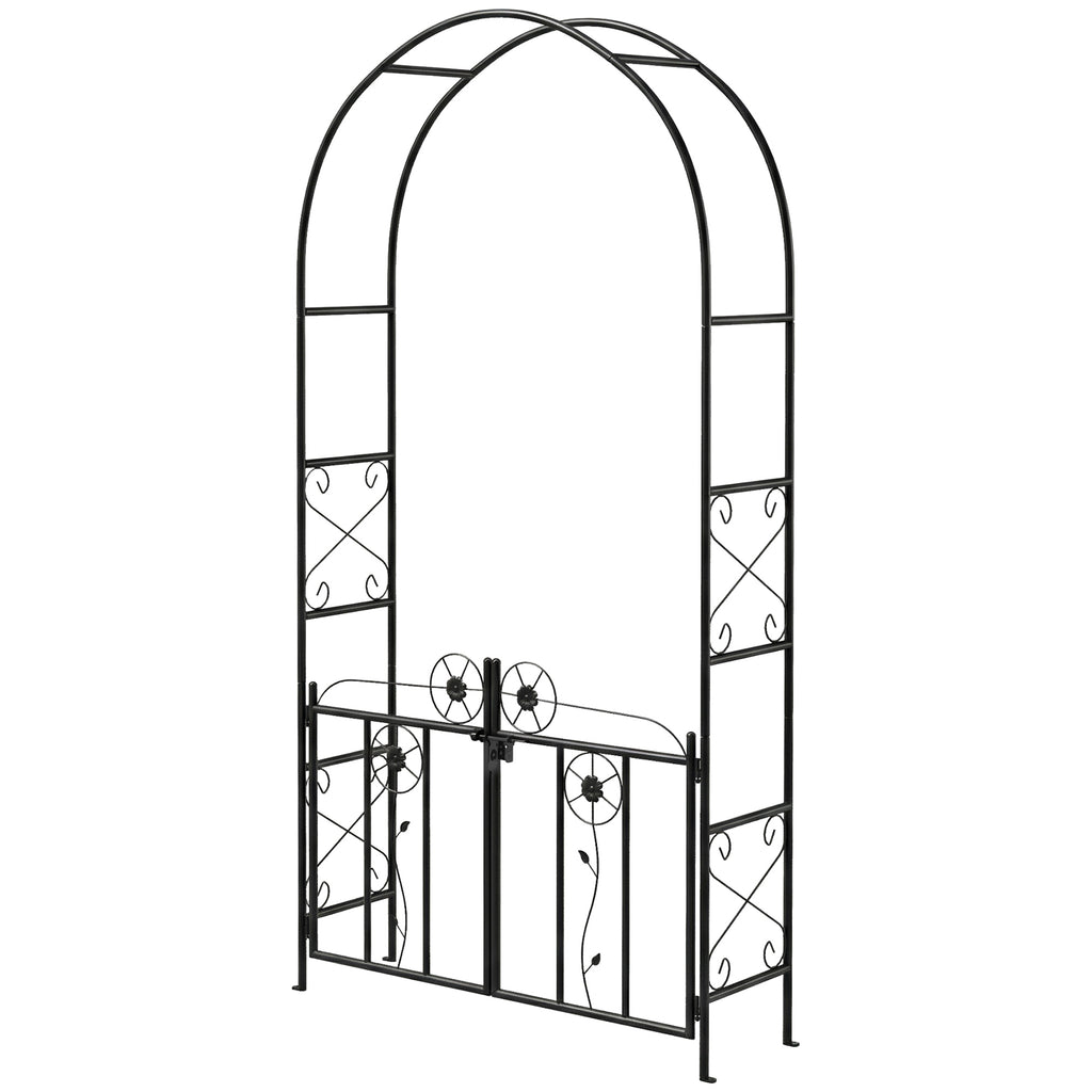7.4 ft Garden Arch, Outdoor Trellis Arbor with Gate for Climbing Plants, Wedding Arch, Black