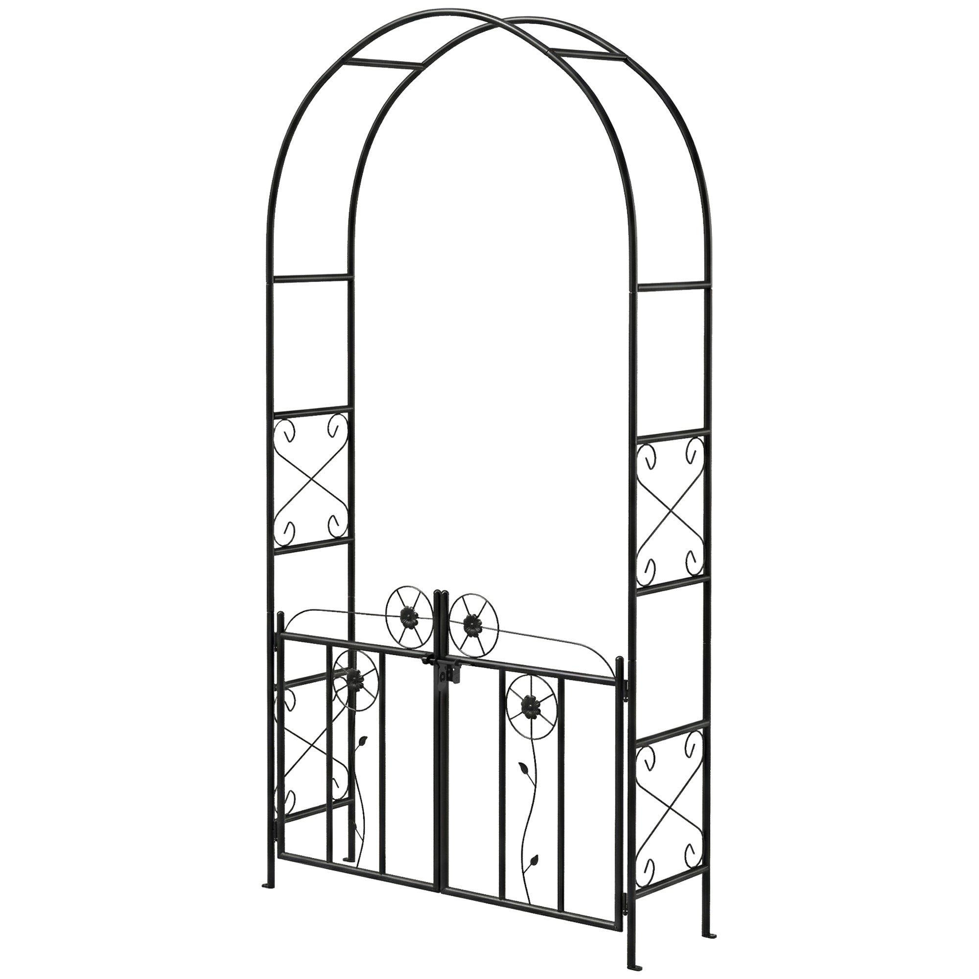 7.4 ft Garden Arch, Outdoor Trellis Arbor with Gate for Climbing Plants, Wedding Arch, Black