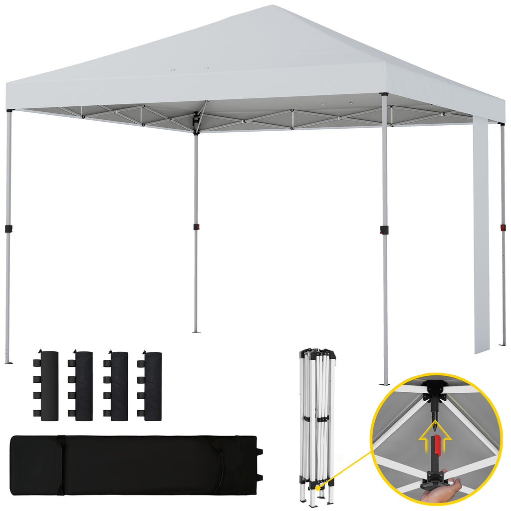 9.6 x 9.6 ft Pop Up Canopy Tent with Pockets, UPF 50+ 1-Button Push Outdoor Instant Canopy with Sandbags, Wheeled Bag