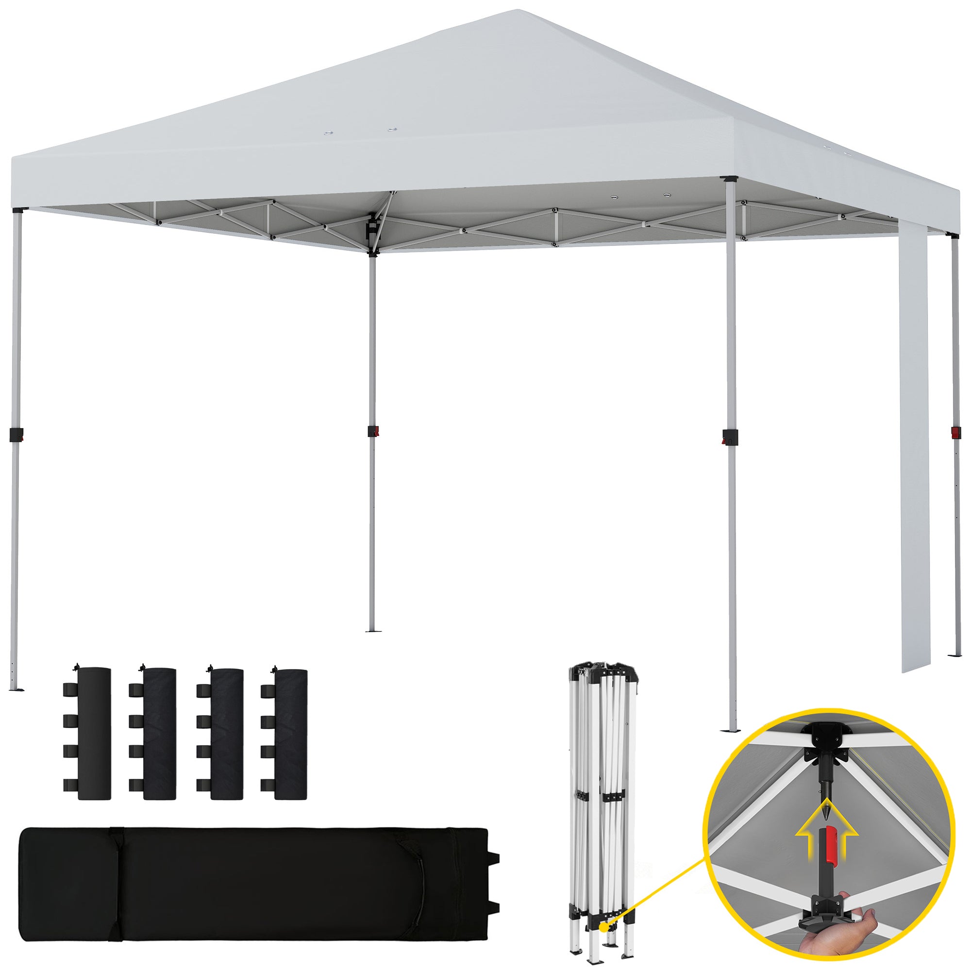 9.6 x 9.6 ft Pop Up Canopy Tent with Pockets, UPF 50+ 1-Button Push Outdoor Instant Canopy with Sandbags, Wheeled Bag