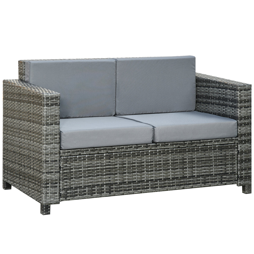 2 Seat Patio Loveseat Deluxe Wicker Sofa Chair Outdoor Rattan Furniture Couch All Weather with Cushion for Balcony, Deck, Garden and Poolside, Grey