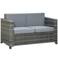 2 Seat Patio Loveseat Deluxe Wicker Sofa Chair Outdoor Rattan Furniture Couch All Weather with Cushion for Balcony, Deck, Garden and Poolside, Grey