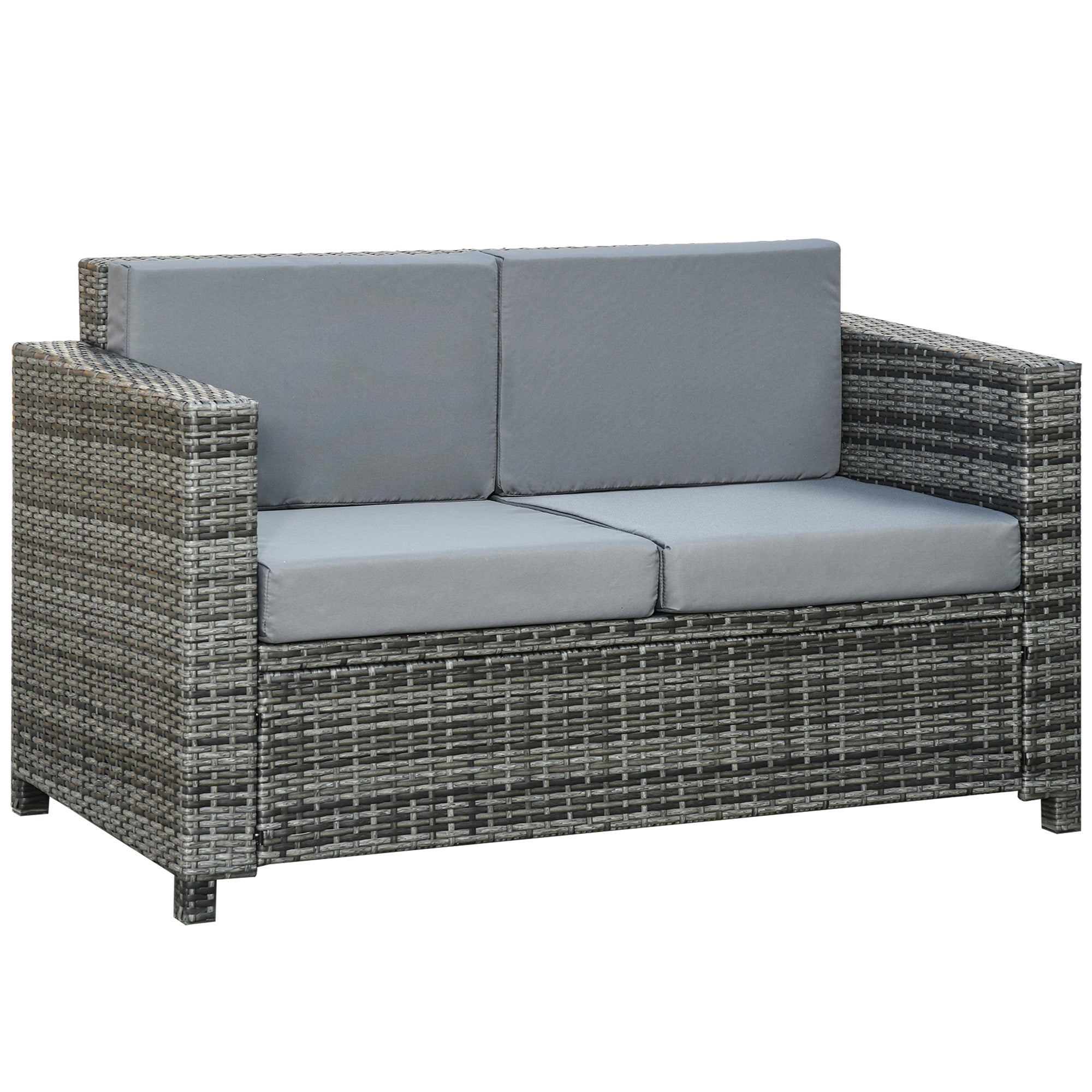 2 Seat Patio Loveseat Deluxe Wicker Sofa Chair Outdoor Rattan Furniture Couch All Weather with Cushion for Balcony, Deck, Garden and Poolside, Grey