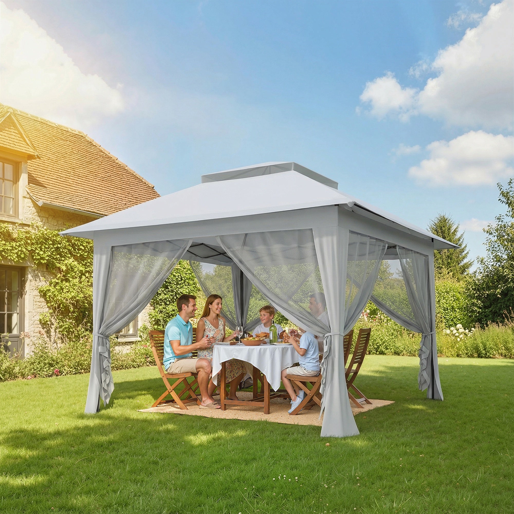 12' x 12' Foldable Pop-up Party Tent Instant Canopy Sun Shade Gazebo Shelter with Steel Frame, Light Grey