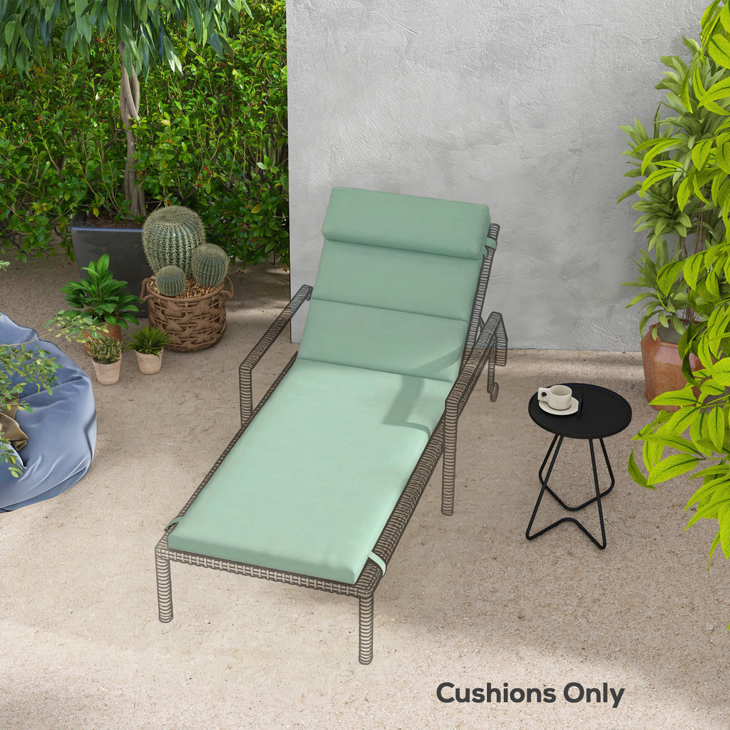 Patio Chaise Lounge Chair Cushion Replacement Sun Lounger Pad with Headrest and Ties, Green