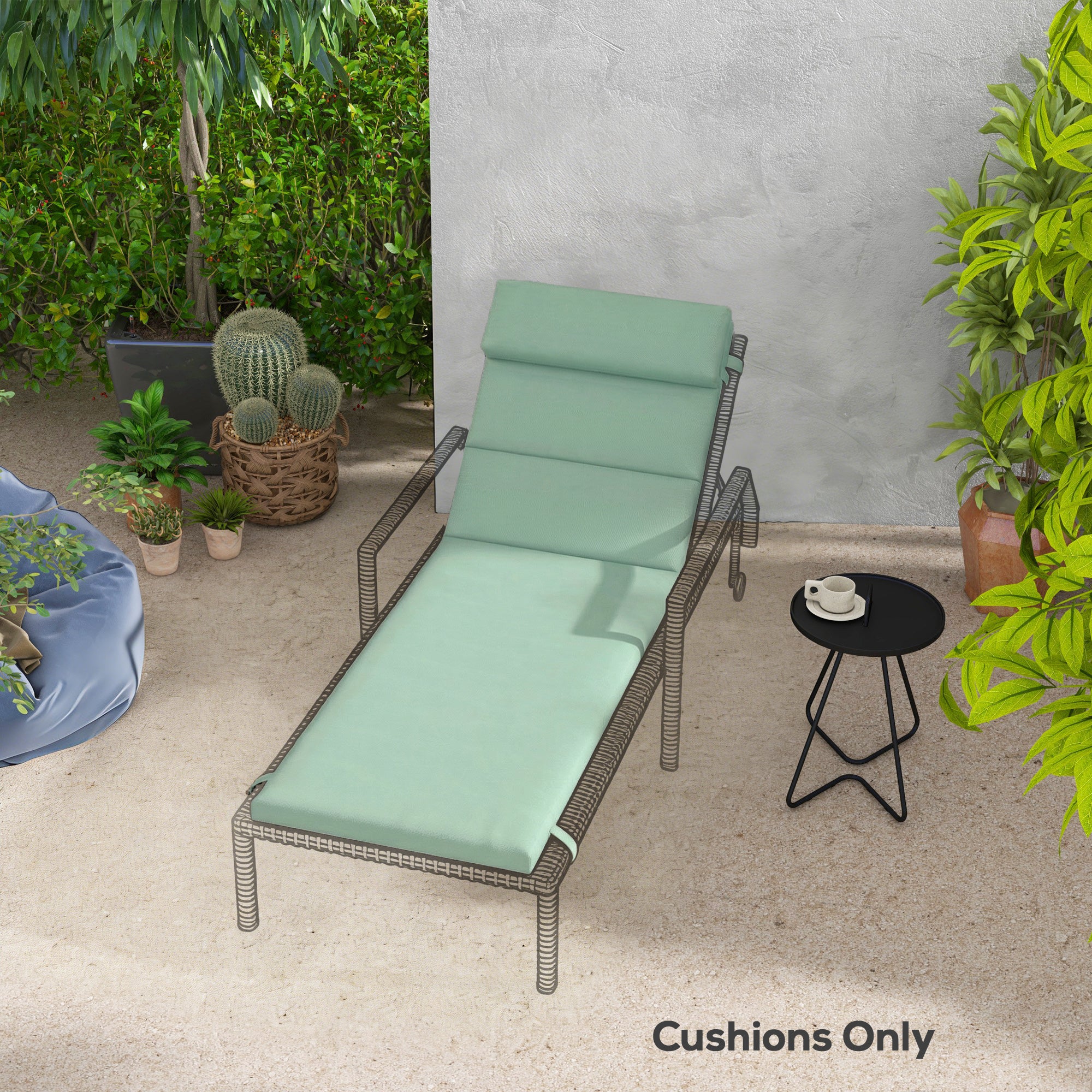 Patio Chaise Lounge Chair Cushion Replacement Sun Lounger Pad with Headrest and Ties, Green