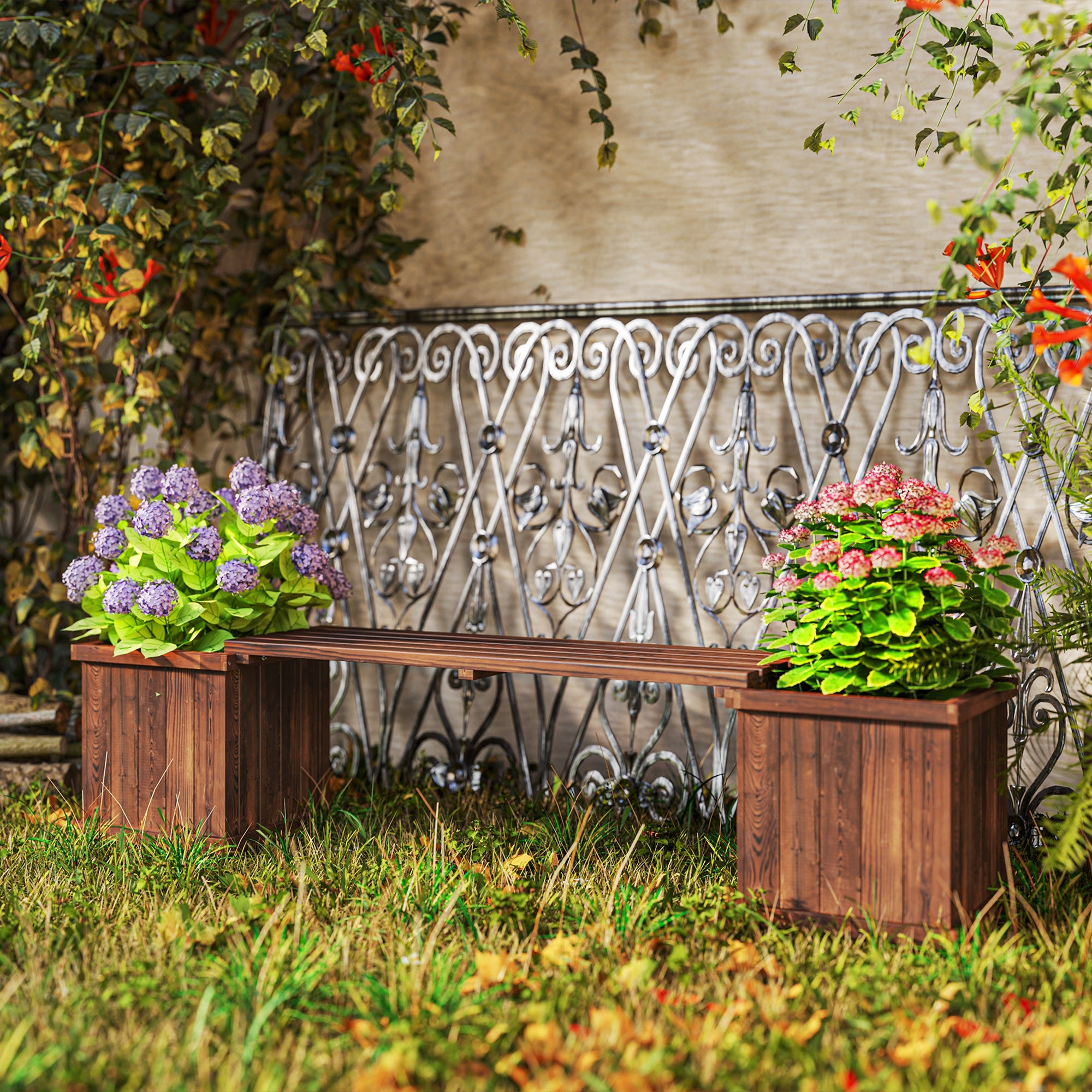 Garden Planter with Raised Garden Bed Bench for Patio Park, 69.25" x 15" x 15.75", Carbonized