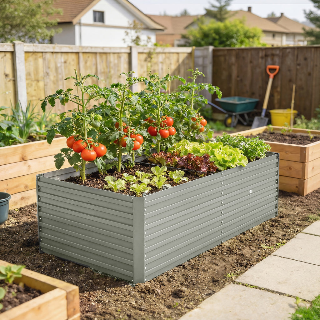 5' x 3' x 2' Raised Garden Bed, Galvanized Planter Box for Growing Flowers, Herbs and Vegetables, Light Grey