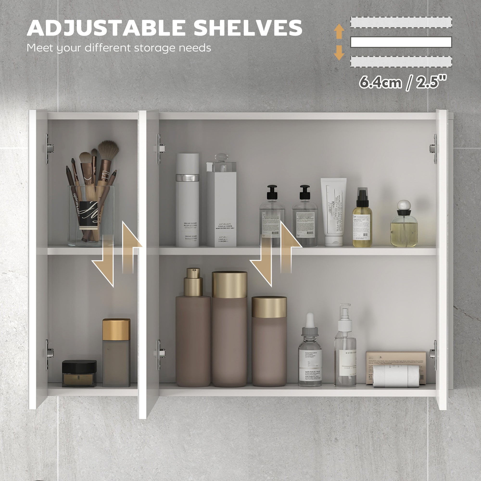 35" x 24" Wall Mounted Mirror Cabinet, Bathroom Medicine Cabinet with Mirror, 3 Doors and Adjustable Shelves, White