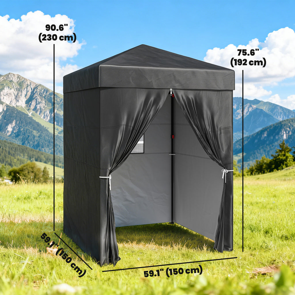 5 x 5 ft Compact Pop Up Canopy Tent, UPF 50+ Changing Room, Portable Instant Privacy Canopy with Mesh Window, Black