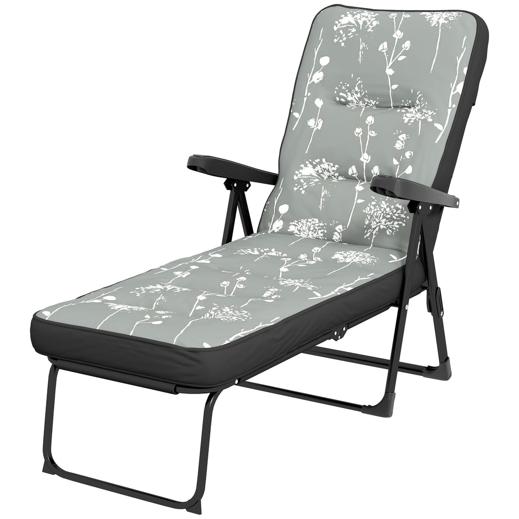 Outdoor Lounge Chair with Padded Cushion, Folding Reclining Patio Garden Chair with Recline Back, Footrest, for Poolside, Patio, Grey