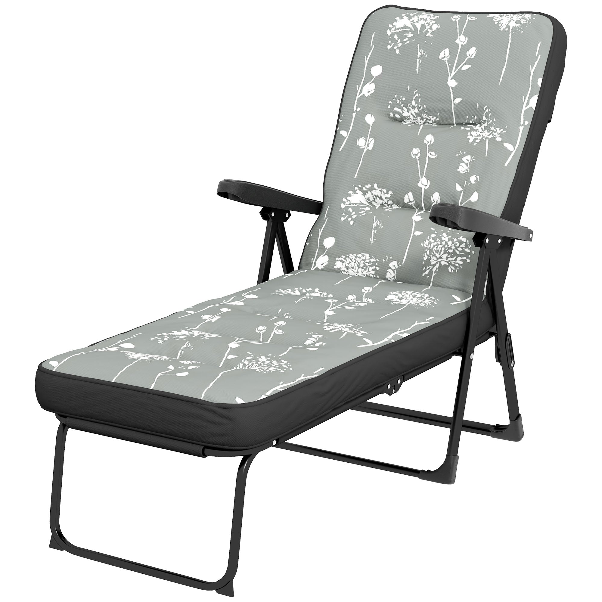 Outdoor Lounge Chair with Padded Cushion, Folding Reclining Patio Garden Chair with Recline Back, Footrest, for Poolside, Patio, Grey