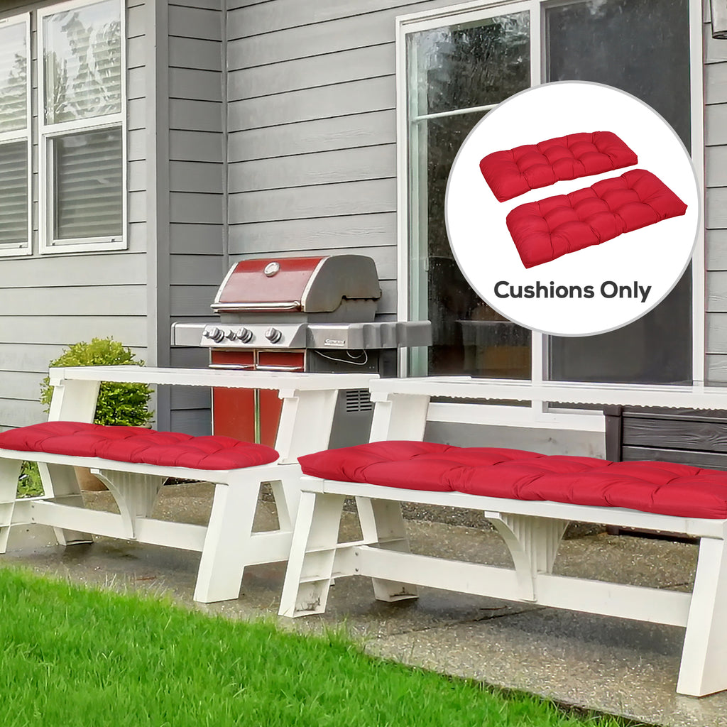 Set of 2 Patio Bench Replacement Cushions, 2 Seater Outdoor Loveseat Cushion Seat Pad, 43" x 19" x 3", Wine Red
