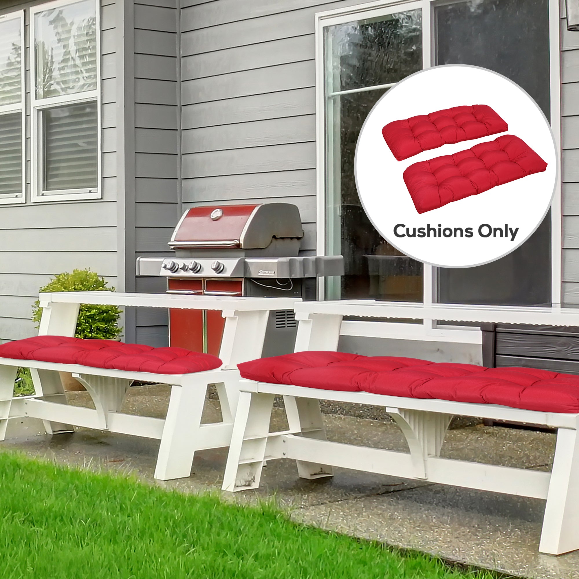 Set of 2 Patio Bench Replacement Cushions, 2 Seater Outdoor Loveseat Cushion Seat Pad, 43" x 19" x 3", Wine Red