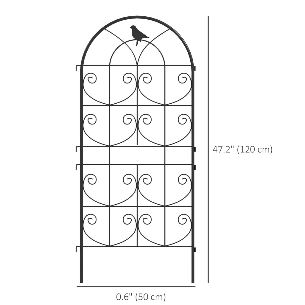 Set of 2 Metal Garden Trellis, Decorative Trellis Panels, Bird Design, 120 x 50 cm, Black