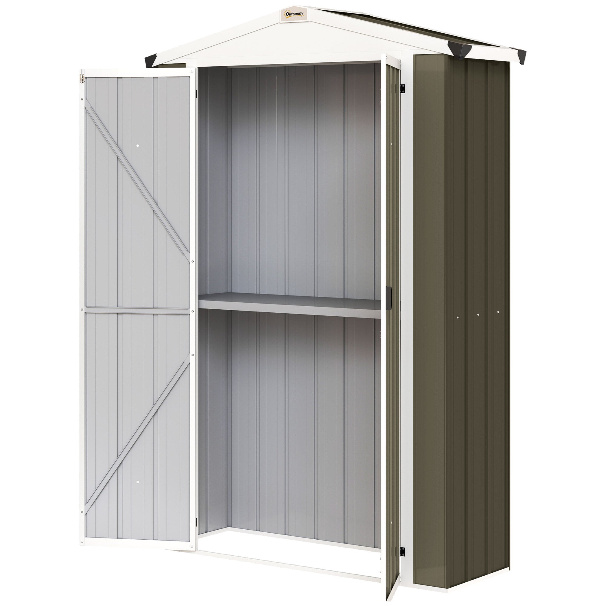 Outdoor Storage Shed Apex Roof Metal Garden Shed with Shelf for Backyard, Light Grey