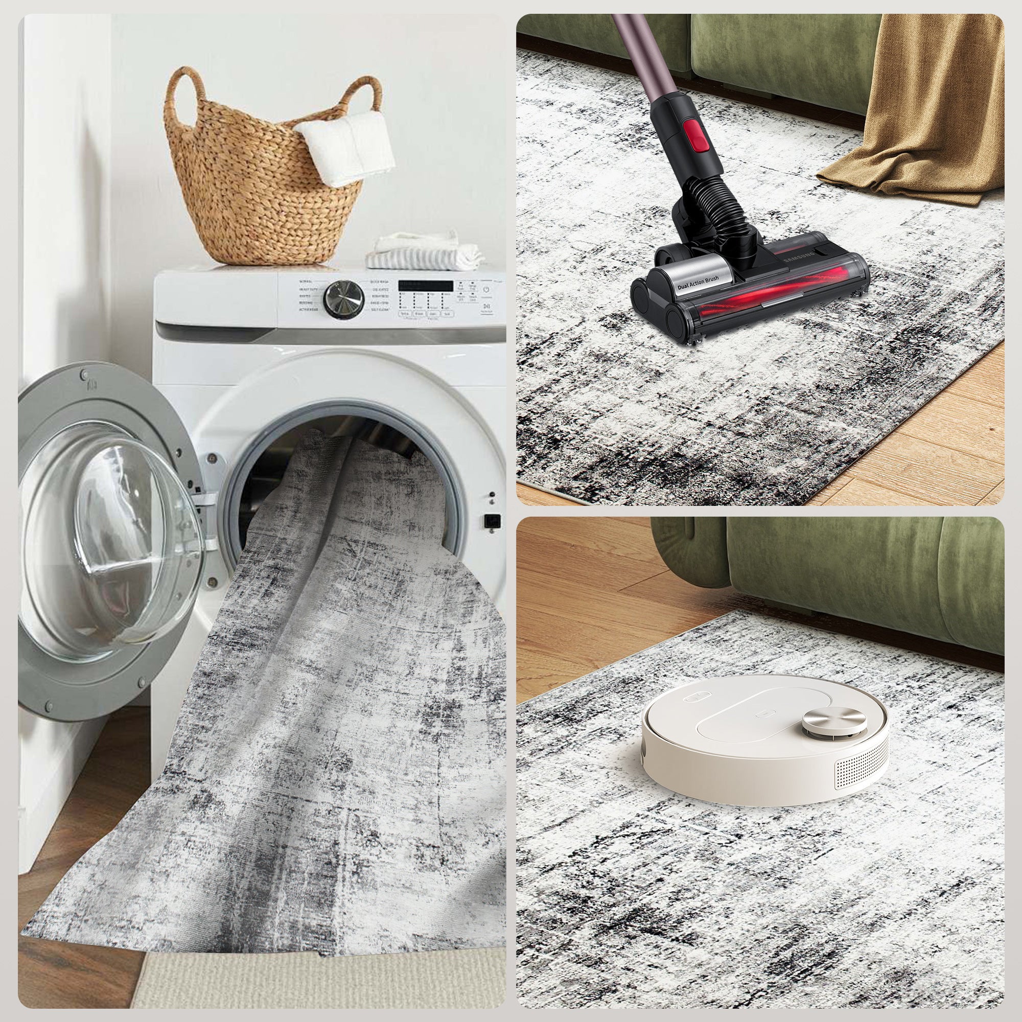 Area Rug for Living Room 6x9, Modern Abstract Machine Washable Rug, Non-Slip Carpet for Bedroom, Dining Room, Grey