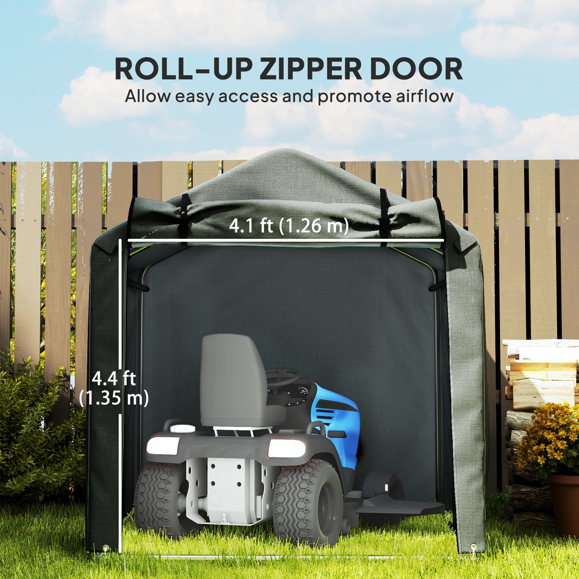 Outdoor Storage Shed, UV Resistant Bike Tent with Roll-up Zipper Door, Portable Shed for Bike, Motorcycle, Dark Grey
