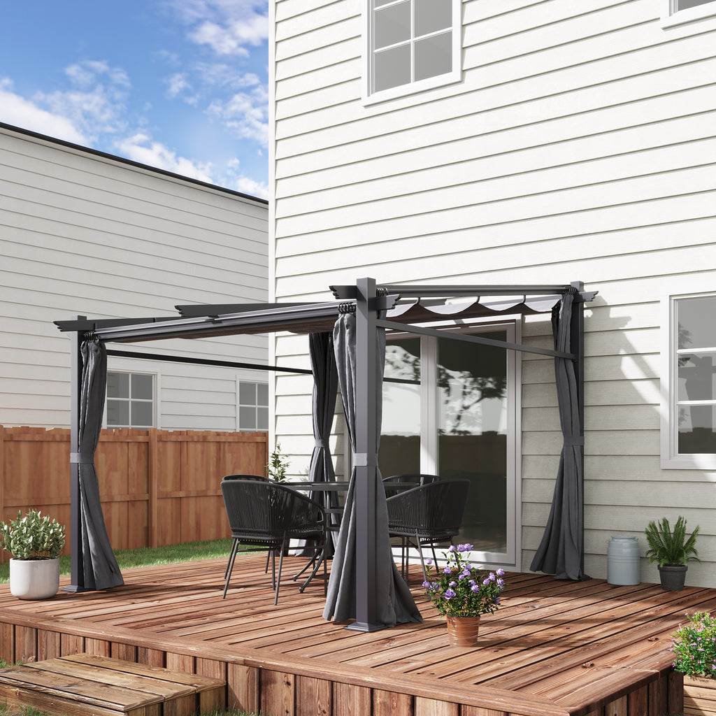 Metal Pergola with Sliding Roof Canopy, Retractable Pergola Canopy, 10' x 10', Dark Grey