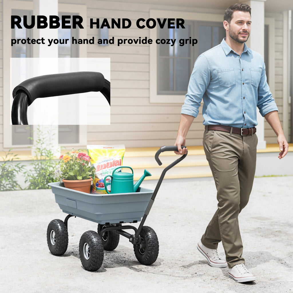 Steel Garden Cart with Handle and 10" Pneumatic Tires, Utility Wagon Cart for Garden Patio Lawn, 551lbs Capacity, Grey