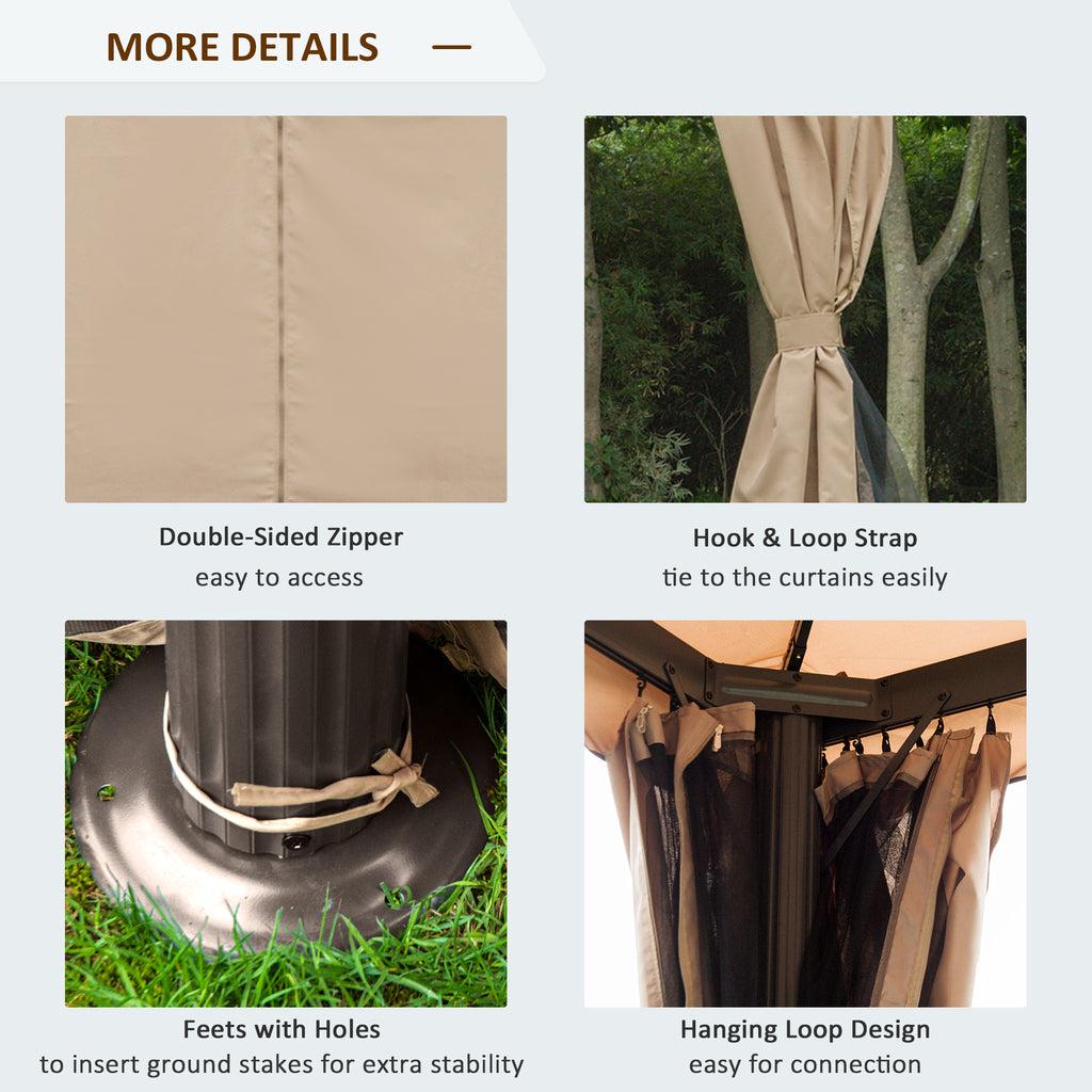 10' x 10' Deck Gazebo with Curtains & Mesh Screen Drapes, Double Roof Canopy Polyester Shade for Backyard Garden, Khaki