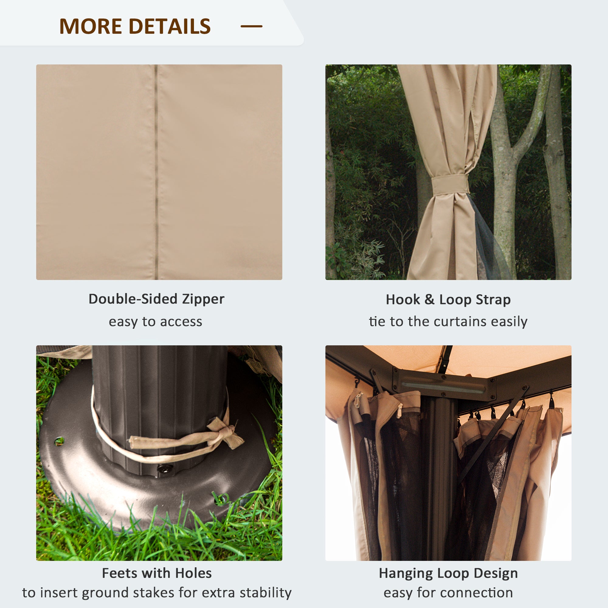10' x 10' Deck Gazebo with Curtains & Mesh Screen Drapes, Double Roof Canopy Polyester Shade for Backyard Garden, Khaki