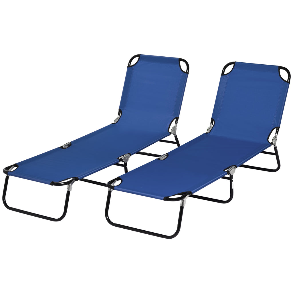 Set of 2 Folding Outdoor Lounge Chair, Sun Tanning Chairs with Reclining Back, Breathable Mesh for Beach Patio, Blue